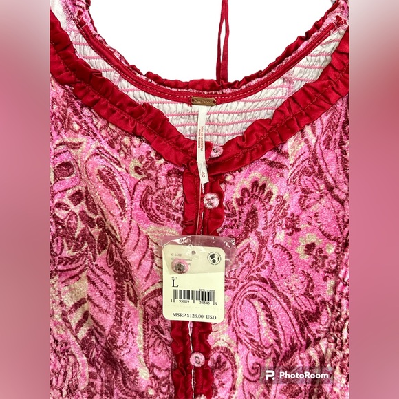 NWT Free People Dare Me Velvet Blouse In Retro Combo Red and Pink Women’s Large - Picture 5 of 8